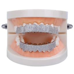 TOPGRILLZ Fit Gold Silver Color Iced Out Hip Hop Teeth Grillz Micro Pave Cubic Zircon Top & Bottom Teeth Grills Set