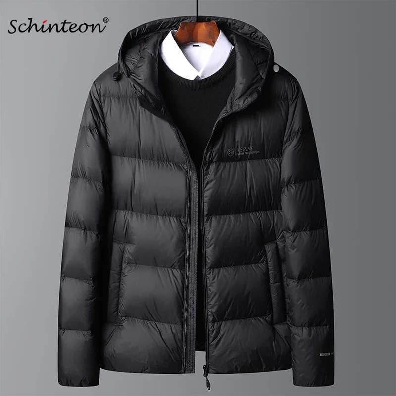 Schinteon High Quality Men's 90% White Duck Down Jacket Autumn Winter Casual Outwear with Hood Coat Plus Size Male Clothing