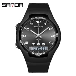 SANDA6320 New Dual Display Electronic Watch Fashion Waterproof Women's Watch Night Light Student Quartz Sports Watch Men's Clock