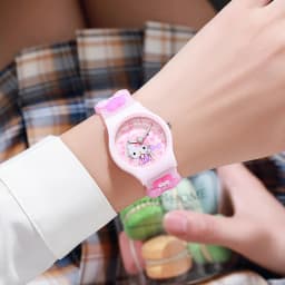 3D Hello Kitty Children's Watches with box Cinnamoroll Kuromi Melody Girls Watch Anime Action Figures Model Toys Kid Clock Gift