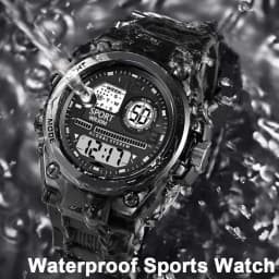 Black Sports Watch for Kids Students Men's Multifunction LED Digital Watch Waterproof Luminous Alarm Clock Electronic Watches