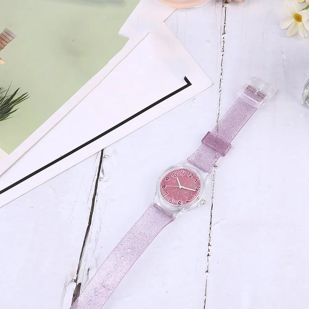 Pink Kids Transparent Glitter Silicone Wristwatch Creative Cool Adjustable Strap Children Watch Shiny Kids Watch