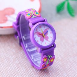 2026 Children Fashion Beauty Pink Watches Girls Students Little Kids Butterfly Silicone Strap Water Resistant Watches 5 Colors