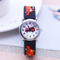 Cartoon Silicone Fire Truck Strap And Face Quartz Watches Children Boys Girls Man Fashion Sports Waterproof For Over 3rd Kids