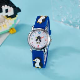 Cute Kids Silicone Watch with 3D Penguin Design Rotate Animal Second Hand Extra Battery Safe for Ages 3+Children Boys Girls Gift