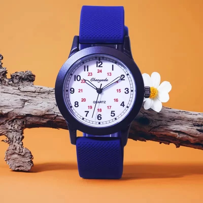 Children Boys Girls Kids 24Hours Soft Silicone Strap Wrist Watches Young Man Fashion Analog Watches Birthday Holiday Gifts