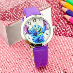 Disney Stitch Children's Watches Cartoon PU Strap Analog Watch Kids Quartz Watches Boys Kids Gifts for Primary School Students