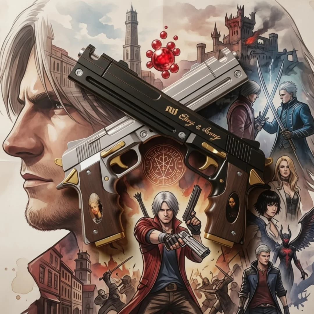 15inch PU Dante Pistol Devil May Cry 4 Anime Ebony Ivory DMC Cosplay Costume Prop DMC Gun Real Size Collection Display Toy Gift