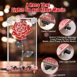 DIY Rose Soldering Practice Kit LED Flower Electronics Project with Acrylic Case Flashing Light Built-in Music Assembly Kits