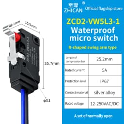 ZHICAN ZCD2-VW IP67 Waterproof Micro Switch NO NC Wired Limit Switch 2 Wire 3 Wire Forklift Automotive