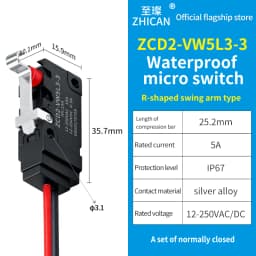 ZHICAN ZCD2-VW IP67 Waterproof Micro Switch NO NC Wired Limit Switch 2 Wire 3 Wire Forklift Automotive