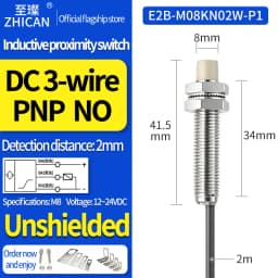 ZHICAN E2B M8 Long Range Inductive Proximity Sensor 6mm NPN PNP NO NC 3 Wire DC24V Industrial Metal Detection
