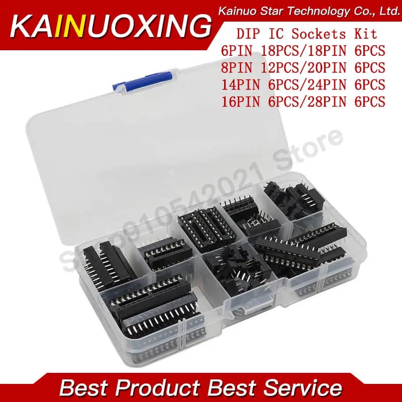 66pcs/lot DIP IC plug adapter power socket welding type kit 6,8,14,16,18,20,24,28 IC socket box brand new