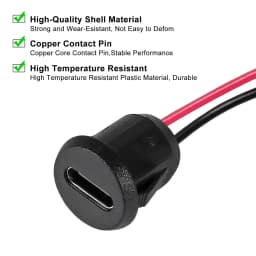 8pcs 10cm 24AWG USB 2pin Black Type-C Female Chassis C Connector Jack Female Charging Port Waterproof with Card Buckle 3A High