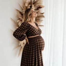 Maternity Photoshoot Outfit Plaid Set Puff Long Sleeve Vintage Maternity Gown For Pregnancy Photo Shoot Women Party Dress