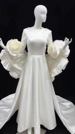 Sharon Said Satin Long Sleeve Wedding Dress with 3D Flowers Cape O-Neck Bridal Gowns with Train SS661Customized