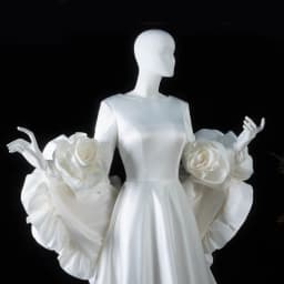 Sharon Said Satin Long Sleeve Wedding Dress with 3D Flowers Cape O-Neck Bridal Gowns with Train SS661Customized