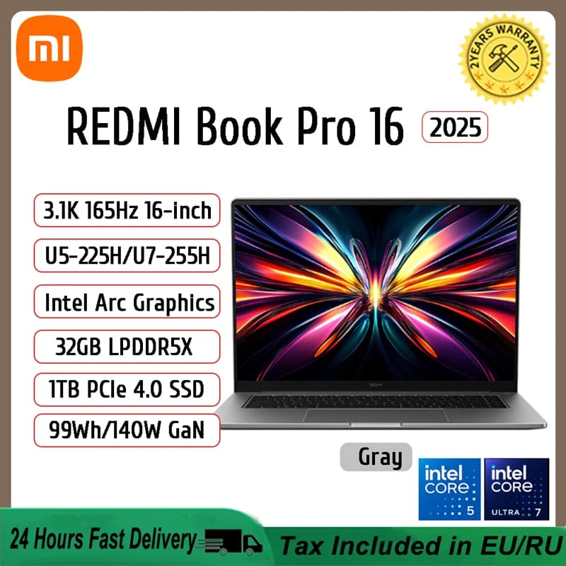 Xiaomi Laptop REDMI Book Pro 16 Ultra5-225H Ultra7-255H/32GB/1TB/3.1K/165Hz Grey
