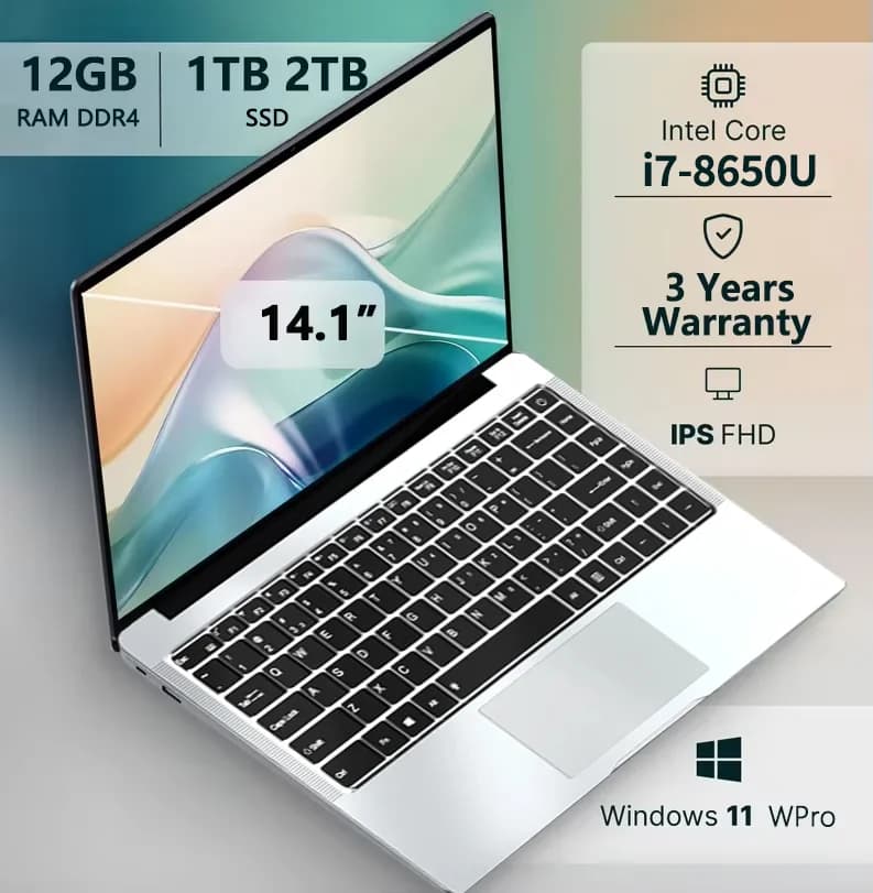 2026 Portable Windows 11 Pro Laptops Intel Core I7 8650U 16GB RAM 1TB SSD Office Gamer Study Notebook Computer PC