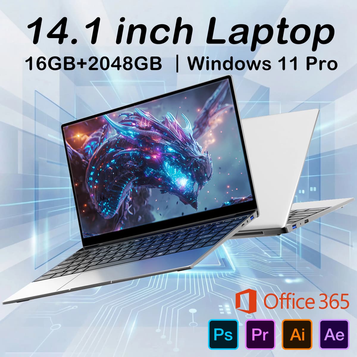 New 14.1 Ultra Slim Laptop 16GB RAM 2TB SSD Intel 4405U Gaming PC 1920*1080 Display Office Study Computer PC Windows 11 Pro