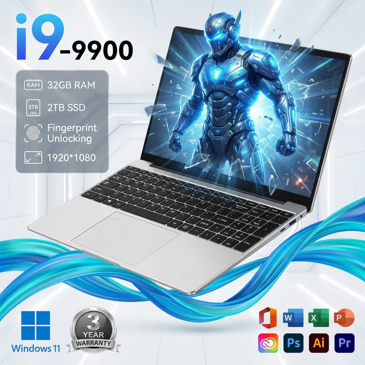 HOT 15.6" Laptop 32GB 2TB Windows 11 Intel Core i9 9900 Gaming Computer PC 1920*1080 HD Gamer office Ultra Slim Notebook
