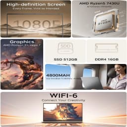 KAMRUI LX15PRO AMD Ryzen 5 7430U Gaming Laptop 15.6 Inch FHD LPS 16GB DDR 4 512Gb M.2 Ssd Windows 11 Pro 180 ° Flip Wifi6 Bt5 Office Computer Notebook