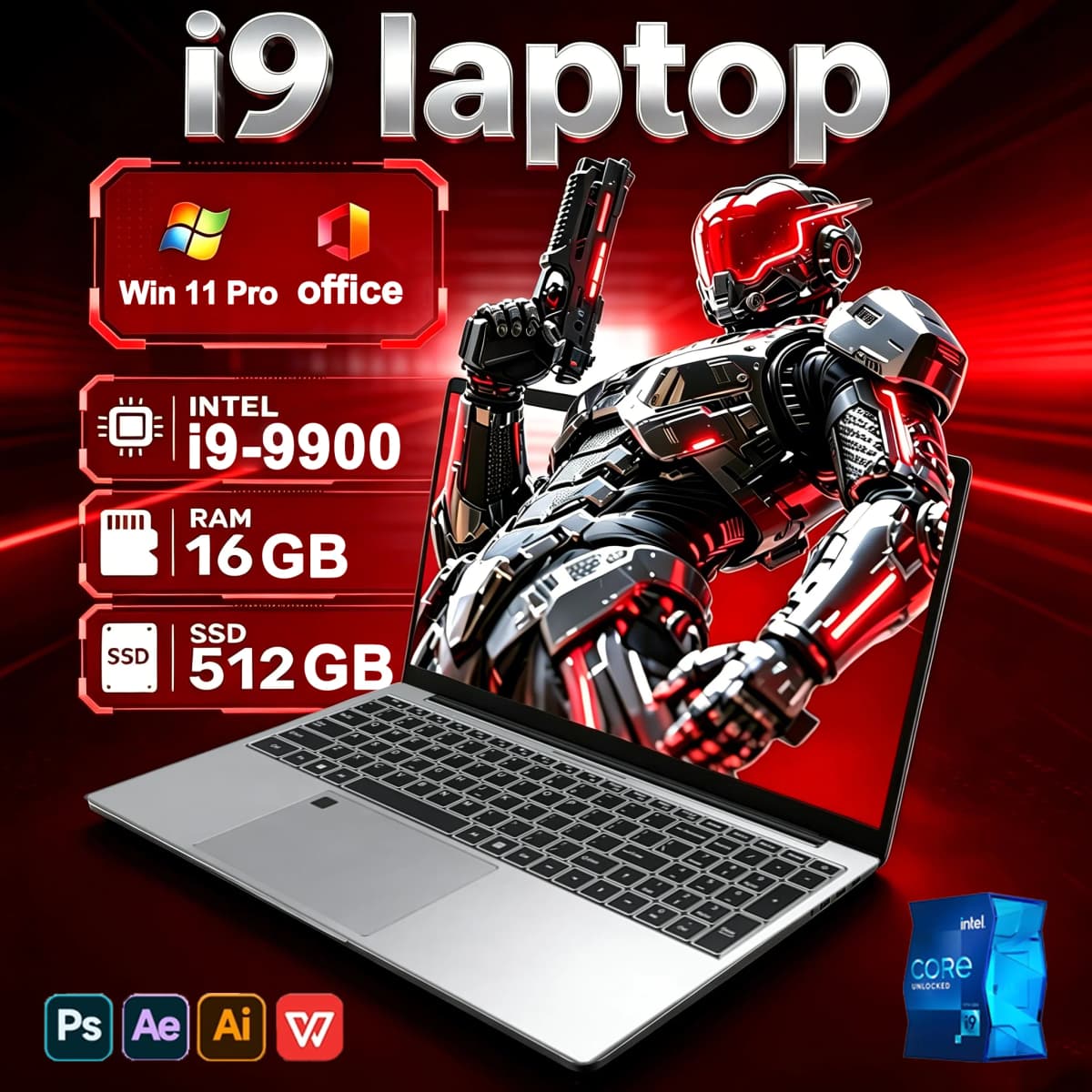 15.6' Gaming Laptop Windows 11 Pro Intel Core I9-9900 16GB RAM 1TB SSD Office Gamer Study Notebook Computer PC
