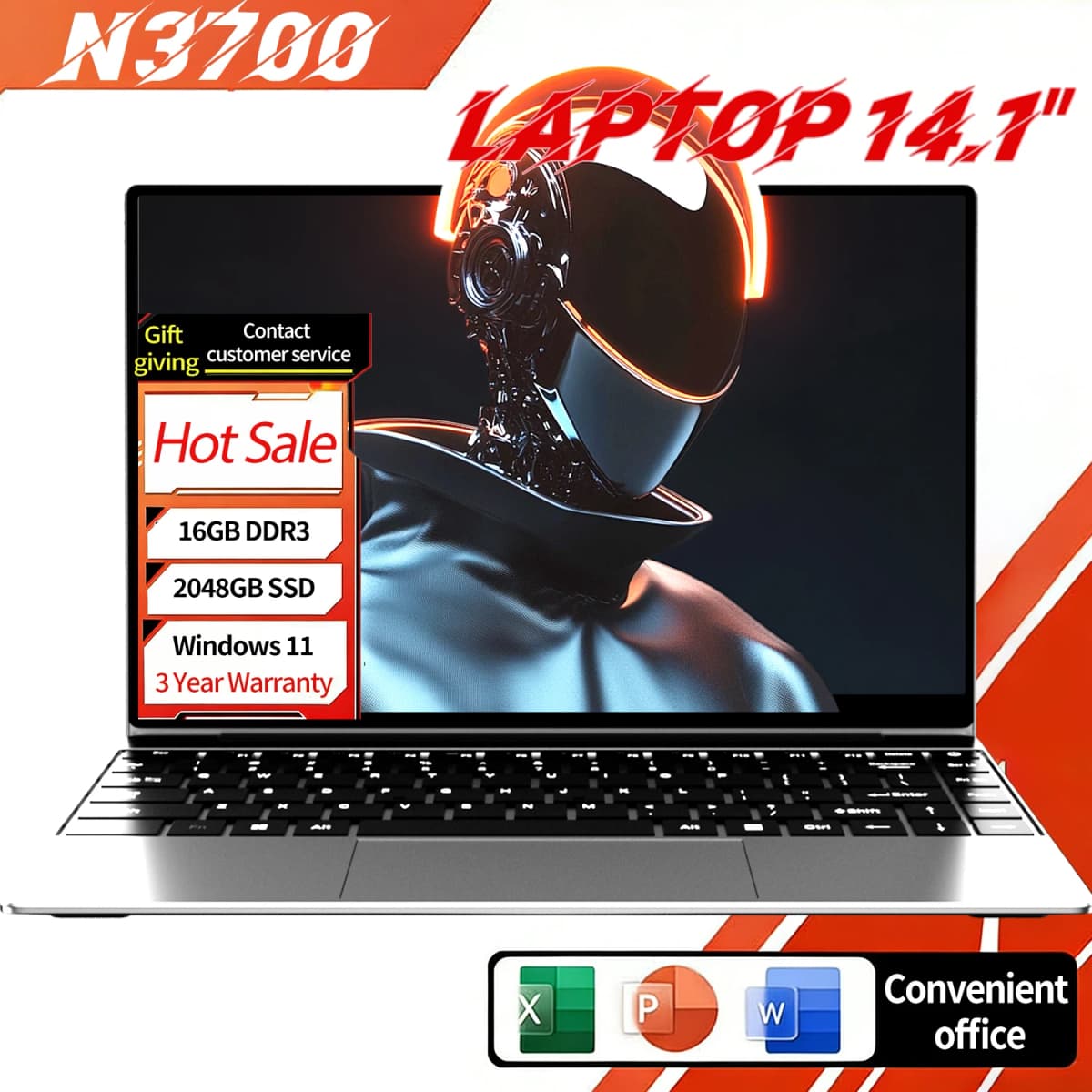 NAIWO Laptop Intel N3700 15.6" IPS FHD Intel 4405U Laptop 16GB 2TB SSD 5000mAh Battery Windows 11 Office Laptop Thin and Light