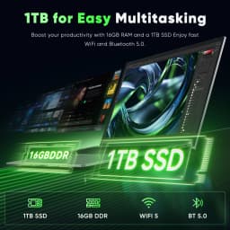 18.5' FHD Laptop Computer, 16GB RAM 1TB SSD, Dual-Core M3-8100Y up to 3.4GHz, HDMI, RJ45, Large Screen Notebook for Student, Home Business, Multitasking & Entertainment