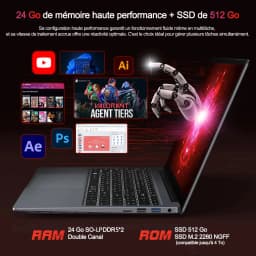 ACEMAGIC S16 Laptop 16Inch Gaming Laptop - Ryzen 7 H255 - 24GB LPDDR5 512B NVMe SSD - AMD Radeon 780M - WiFi6 - BT5.2 - Windows 11 Pro