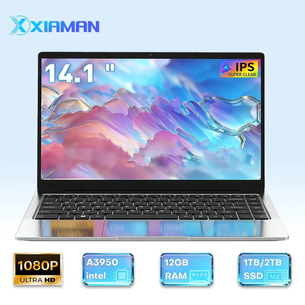 Xiaman 14.1" Intel Atom A3950 Laptop Computer Windows 11 12GB RAM 512GB 1TB 2TB SSD Portable Notebook PC Office Study Laptops