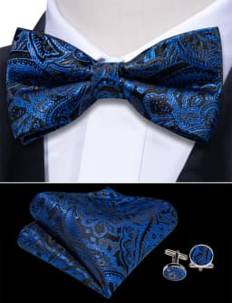 Navy Blue Cummerbund Men Silk Bowtie Pocket Square Cufflinks Sets Classic Paisley Male Accessories Wedding Party Barry.Wang 1031