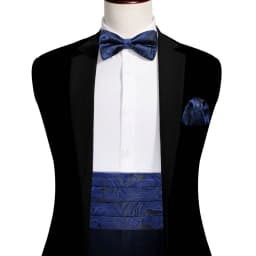 Navy Blue Cummerbund Men Silk Bowtie Pocket Square Cufflinks Sets Classic Paisley Male Accessories Wedding Party Barry.Wang 1031