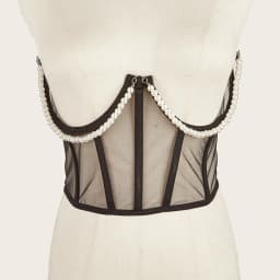 Sexy Women Black White Pink Corset Belt Punk Pearl Metal Chain Goth Cummerbund High Waist Tops Vintage Mesh See Through Bustiers