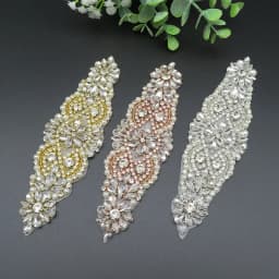 JLZXSY Handmade Custom Crystal Bridal Applique Iron on Hot Fix Rhinestone Applique Patch DIY for Wedding Dress Cloth Accessories