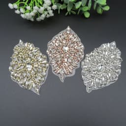 JLZXSY Handmade Custom Crystal Bridal Applique Iron on Hot Fix Rhinestone Applique Patch DIY for Wedding Dress Cloth Accessories