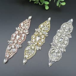 JLZXSY Handmade Custom Crystal Bridal Applique Iron on Hot Fix Rhinestone Applique Patch DIY for Wedding Dress Cloth Accessories