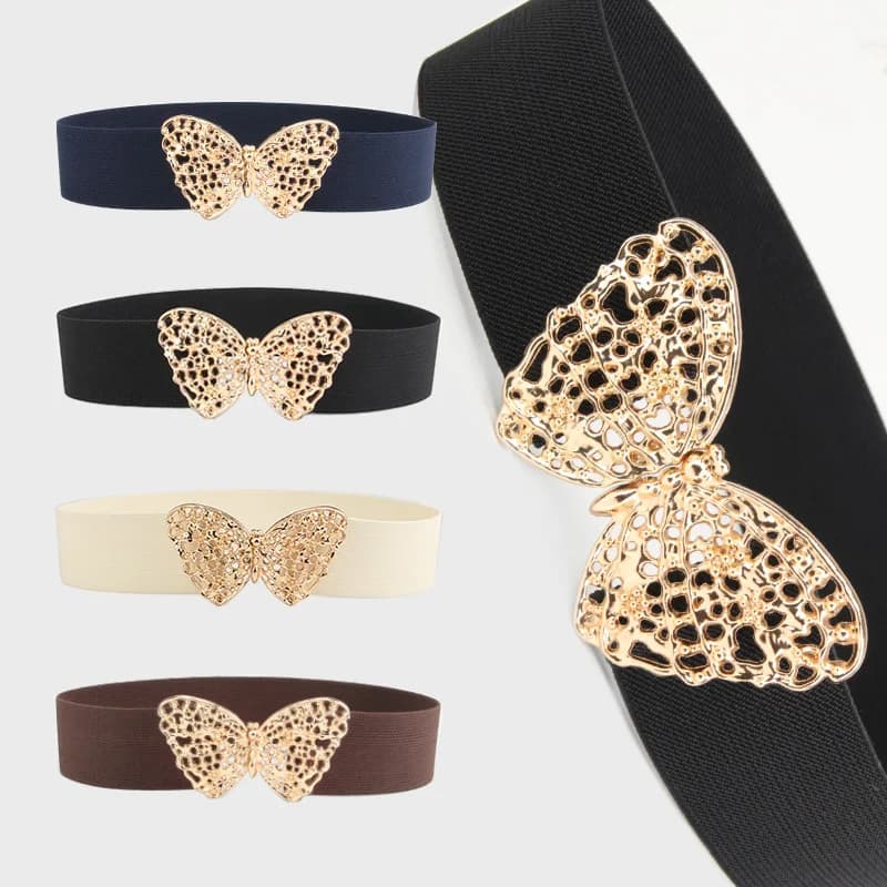 Fashion Butterfly Elastic Waistband Elegant Cummerbund Women Dress Buckle Belt Strap Waist