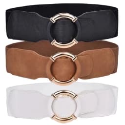 Women's Elastic Belt Corset Women Waist Belts Trend Gold Circle Buckle Waistband High Quality Stretch Wide Black Belt DT072