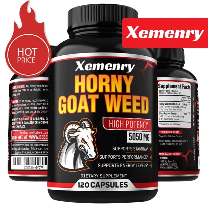 Men's Horny Goat Weed Capsules 5050 mg Formula Contains Black Pepper Extract