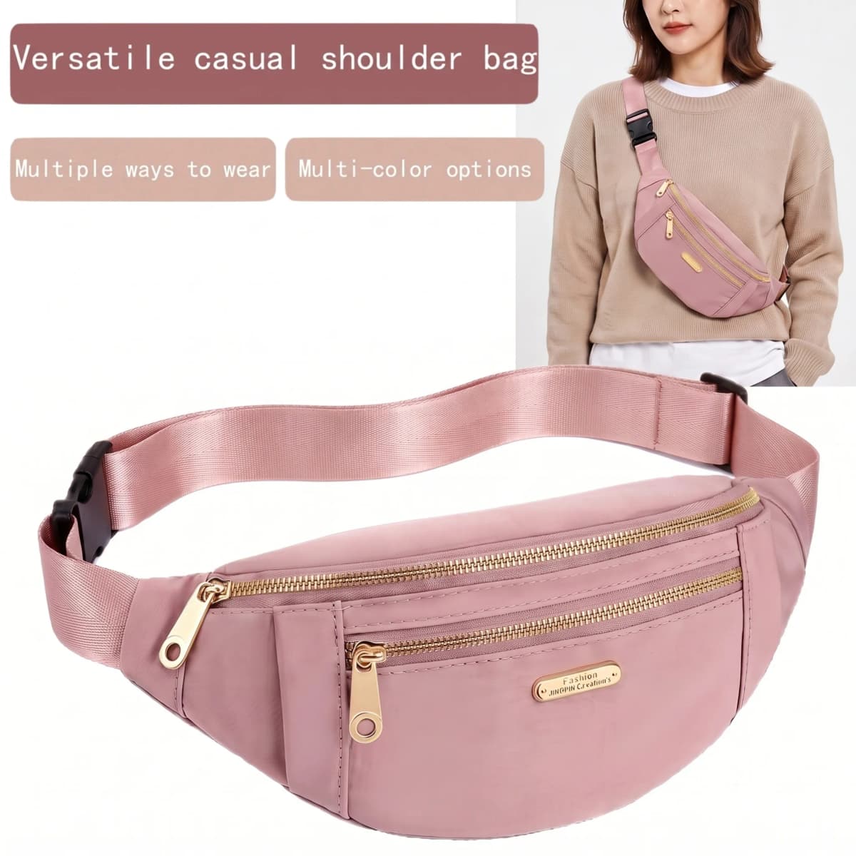 Pomelo Best Nylon Fanny Pack Water‑Repellent Multi Pocket Adjustable Sling Waist Chest Bag for Travel Sports Daily Use