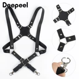 Deepeel 2.5cm Wide Faux Leather Men's Suspenders 2 Clip Hooks Adjust Strap Harness Man Braces Adult Costume Suspender Jockstrap