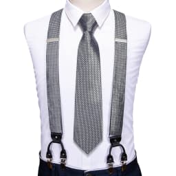 Barry.Wang Designer Mens Suspender Hanky Cufflinks Tie Set Adjustable Clip On Braces Self Necktie Male Wedding Business