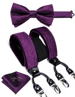 Fashion Men's Suspenders Bowtie Pocket Square 3.5cm Wide Elastic Man Cuffins Set Adjustable Braces for Man Shirt Decor