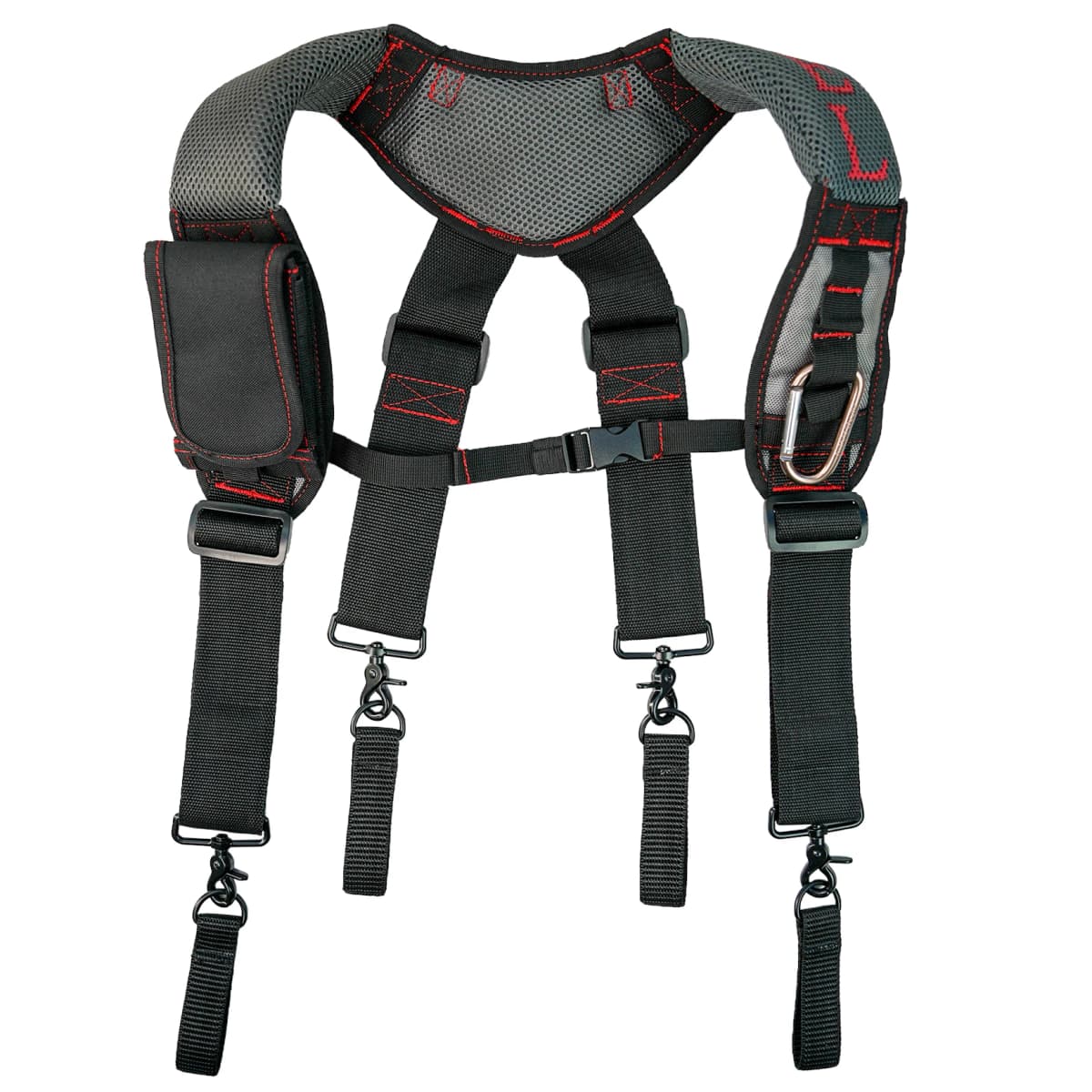 MELOTOUGH Gel Construction Work Suspender Tool Belt Suspenders with Gel Shoulder Pad Detachable Phone Holder