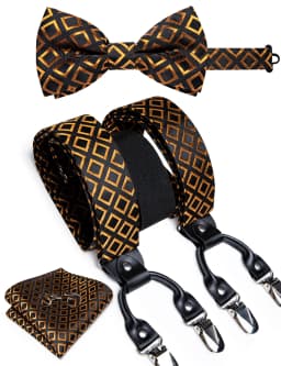 Elegant Gold Paisley Suspenders Men Real Leather Metal 6 Clips Braces Elastic Suspenders Trouser Straps Men's Gift