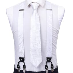 Barry.Wang Luxury Silk Mens Suspender Hanky Cufflinks Tie Set Adjustable Clip On Braces Self Necktie Male Wedding Business Gift