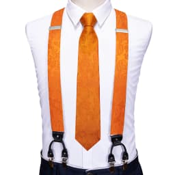 Barry.Wang Luxury Silk Mens Suspender Hanky Cufflinks Tie Set Adjustable Clip On Braces Self Necktie Male Wedding Business Gift