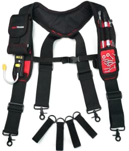 Magnetic Suspenders Tool Belt Suspenders with Large Moveable Phone Holder Pencil Holder, Adjustable Size Padded Suspends
