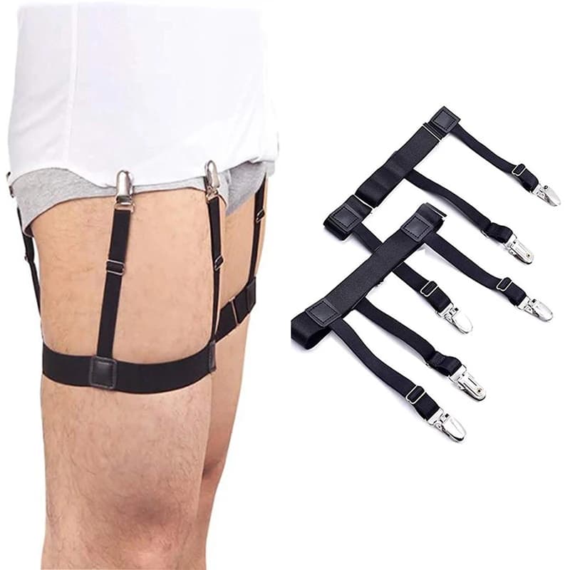 1 Pair Men Shirt Stays Belt with Non-slip Locking Clips Keep Shirt Tucked Leg Thigh Suspender Garters Strap